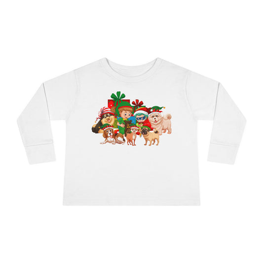Toddler Long Sleeve Tee - Christmas with super kiddo pet friends without text - [[{"value":"Wonderwear Kid"}]]