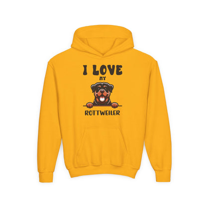 Youth Heavy Blend Hooded Sweatshirt - I love my Rottweiler Printify