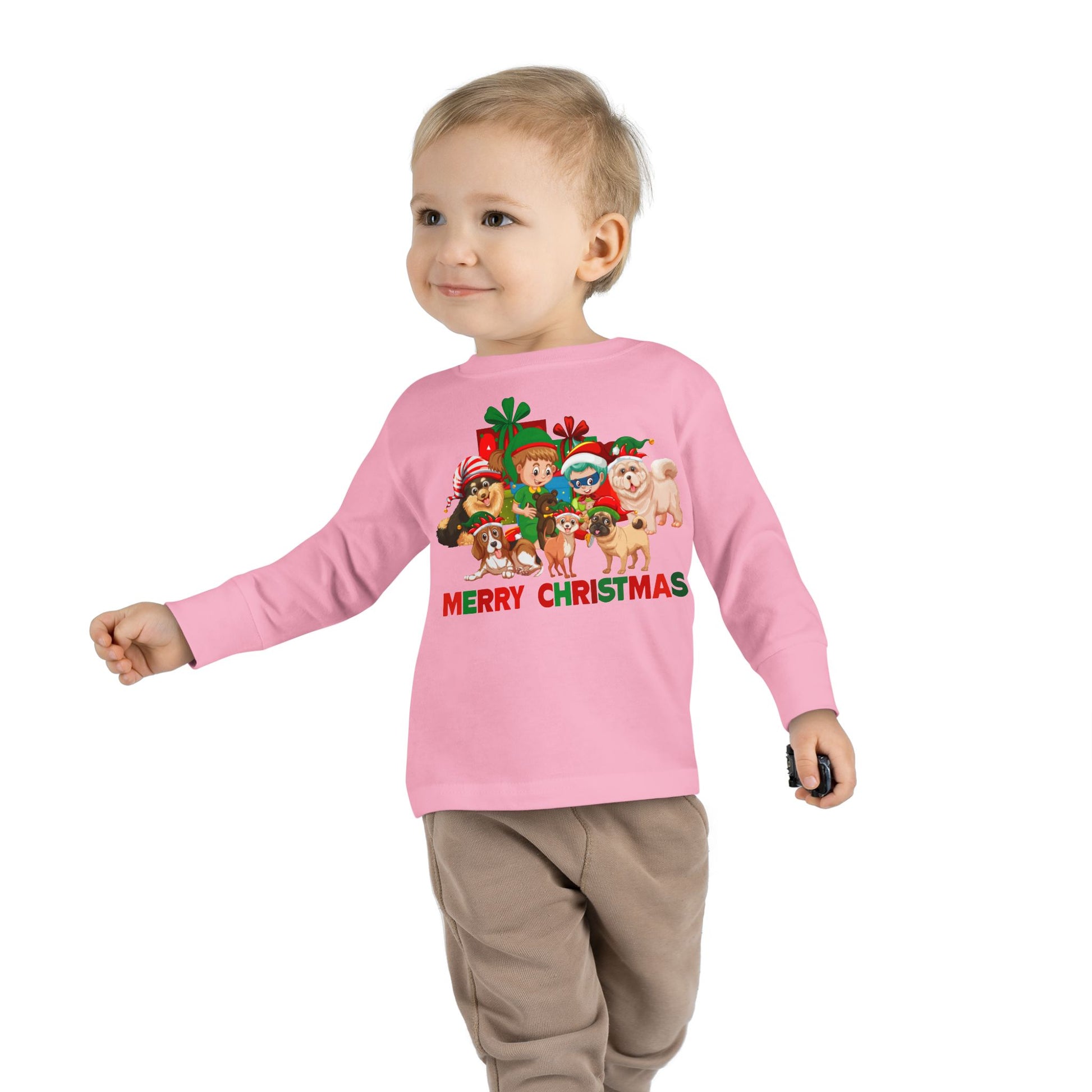 Toddler Long Sleeve Tee - Christmas with super kiddo pet friends with text - [[{"value":"Wonderwear Kid"}]]