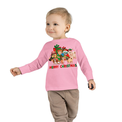Toddler Long Sleeve Tee - Christmas with super kiddo pet friends with text - [[{"value":"Wonderwear Kid"}]]