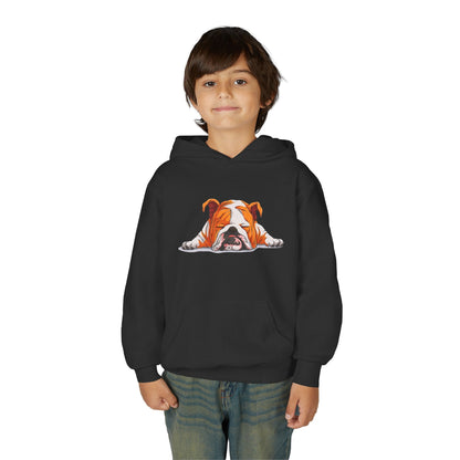 Youth Heavy Blend Hooded Sweatshirt -  Sleeping english bulldog Printify