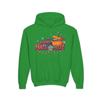 Youth Heavy Blend Hooded Sweatshirt - Happy halloween banner Printify