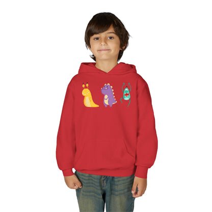 Youth Heavy Blend Hooded Sweatshirt - Colorful monsters Printify