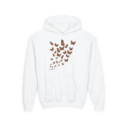 Youth Heavy Blend Hooded Sweatshirt - Group of monarch butterfly Printify