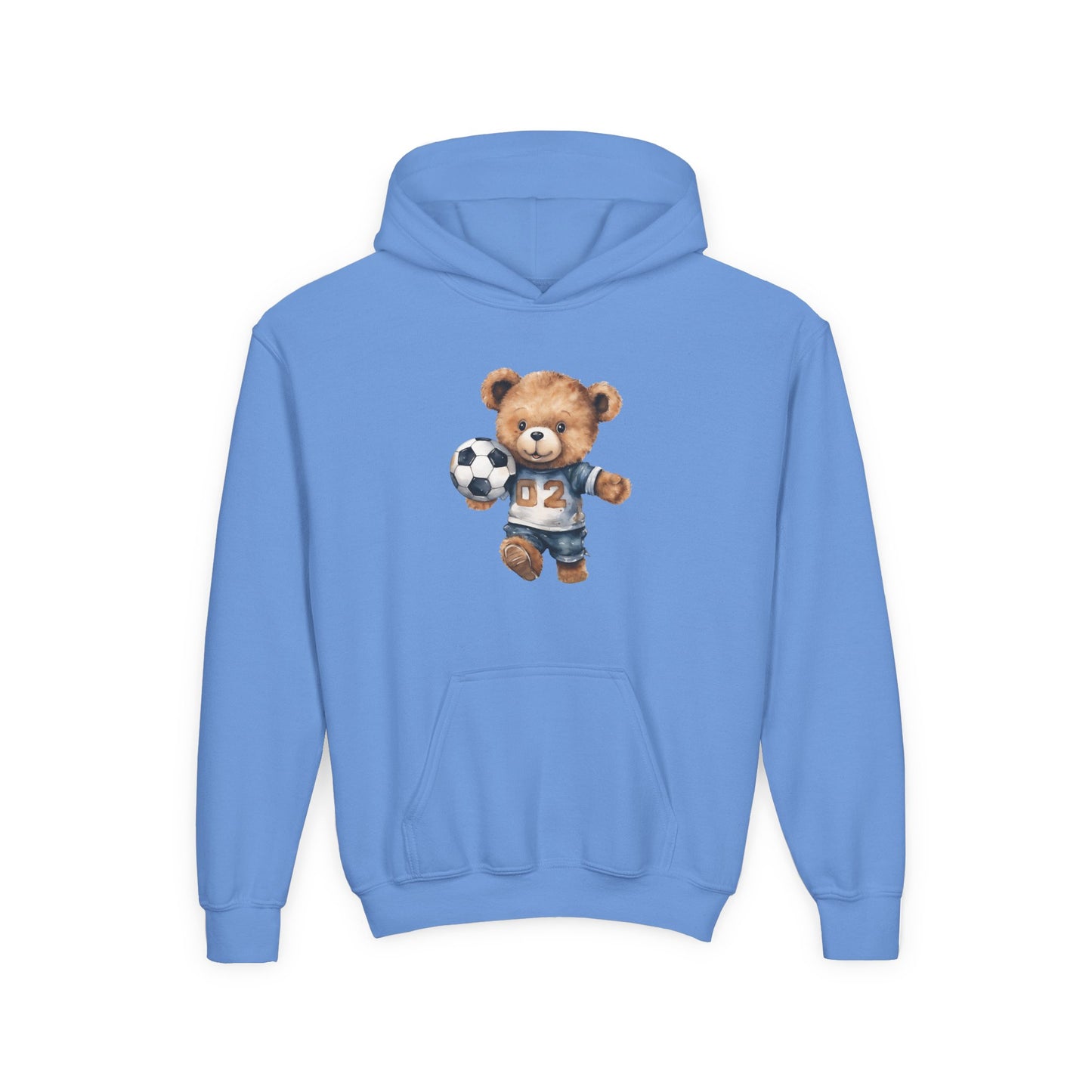 Youth Heavy Blend Hooded Sweatshirt - Adorable Soccer Bear