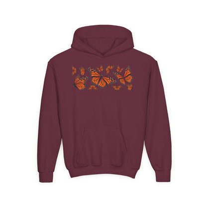 Youth Heavy Blend Hooded Sweatshirt -  Set of orange monarch butterfly Printify