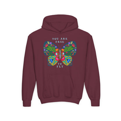 Youth Heavy Blend Hooded Sweatshirt - You are free to fly Printify