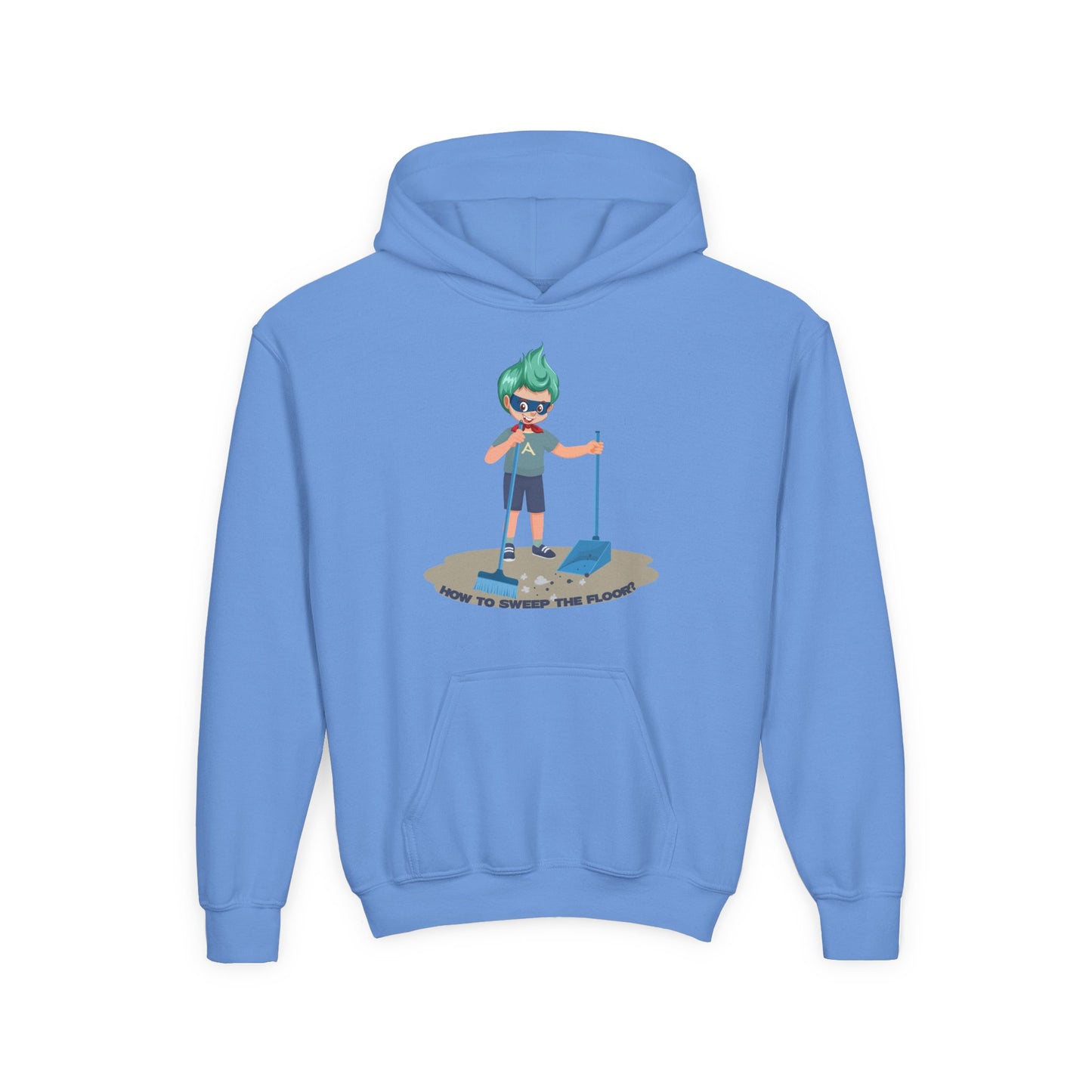 Youth Heavy Blend Hooded Sweatshirt - Super kiddo sweeping floor