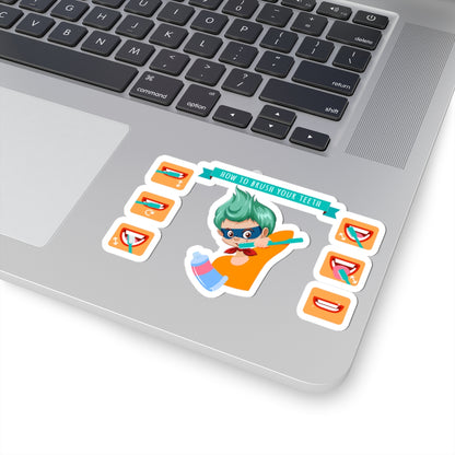 Kiss-Cut Stickers - Super kiddo how to brush teeth - [[{"value":"Wonderwear Kid"}]]