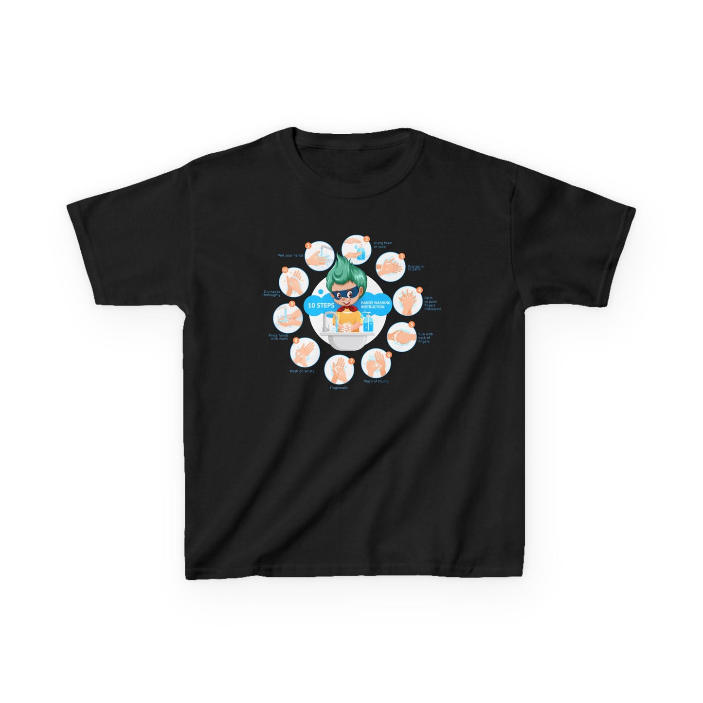 Kids Heavy Cotton™ Tee - Super kiddo hand washing steps - [[{"value":"Wonderwear Kid"}]]