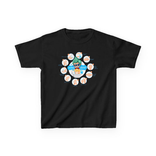 Kids Heavy Cotton™ Tee - Super kiddo hand washing steps - [[{"value":"Wonderwear Kid"}]]