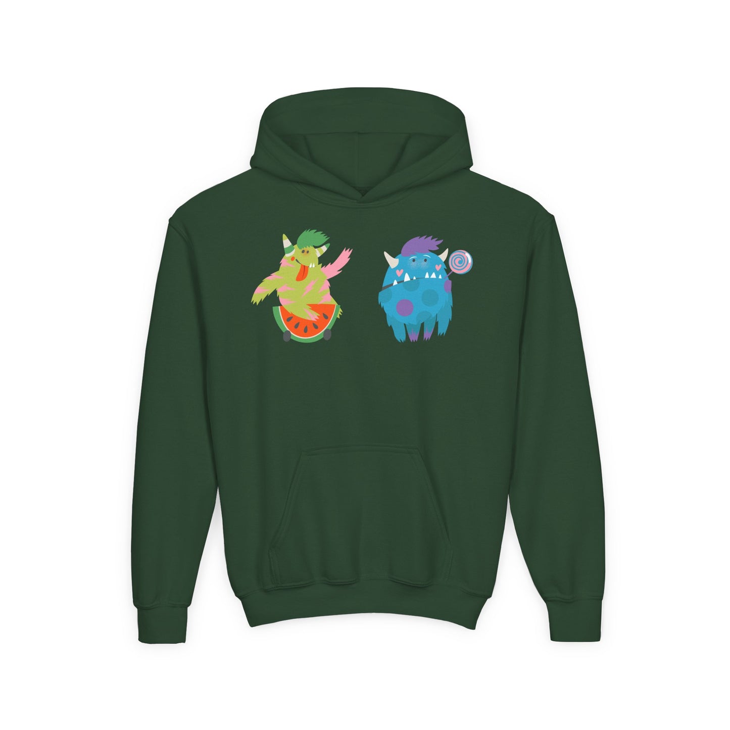Youth Heavy Blend Hooded Sweatshirt - Funny Toothy monsters