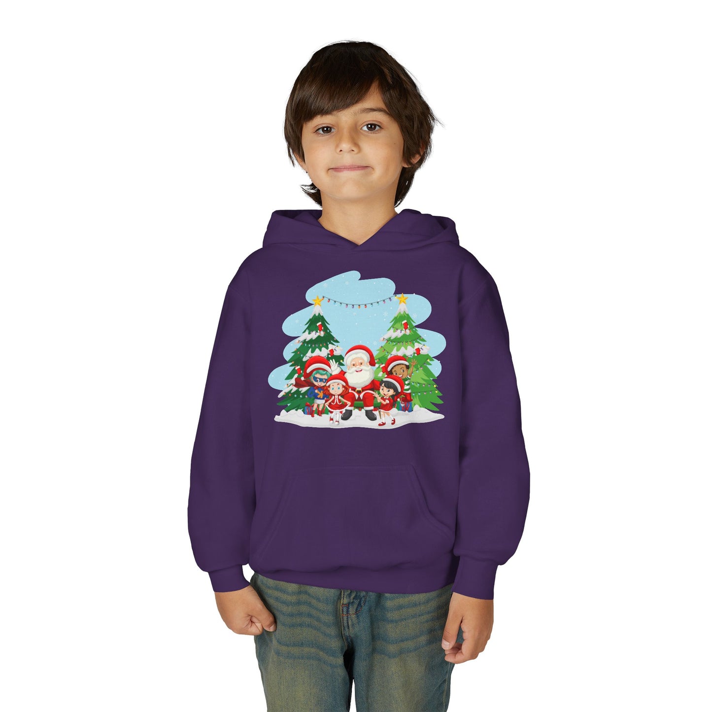 Youth Heavy Blend Hooded Sweatshirt - Super kiddo with santa claus
