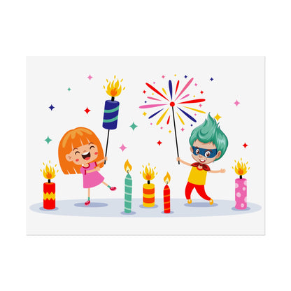 Rolled Posters - Super kiddo lighting fireworks - [[{"value":"Wonderwear Kid"}]]