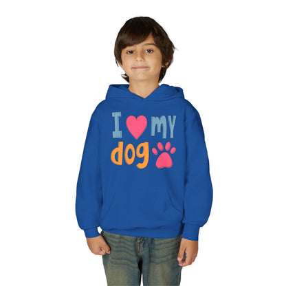 Youth Heavy Blend Hooded Sweatshirt - I love my dog Printify