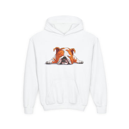 Youth Heavy Blend Hooded Sweatshirt -  Sleeping english bulldog Printify