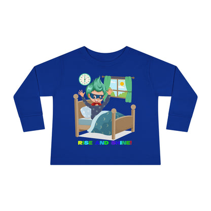 Toddler Long Sleeve Tee - Super kiddo teaches us to wake up early - [[{"value":"Wonderwear Kid"}]]