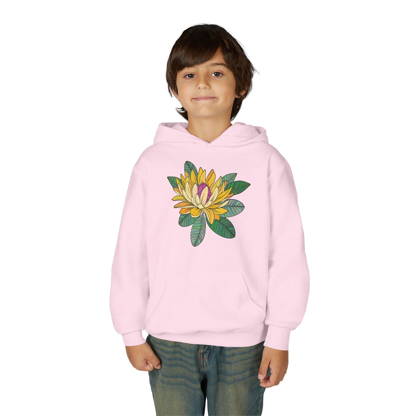 Youth Heavy Blend Hooded Sweatshirt -  Yellow flower