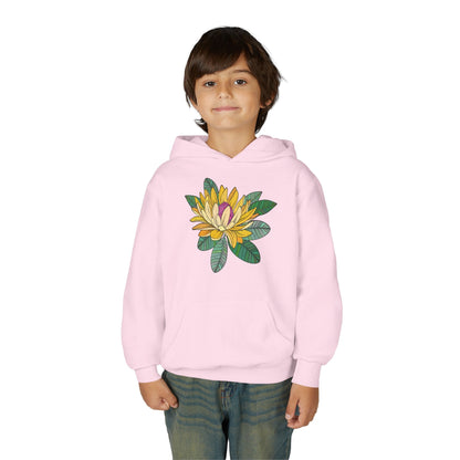 Youth Heavy Blend Hooded Sweatshirt -  Yellow flower Printify