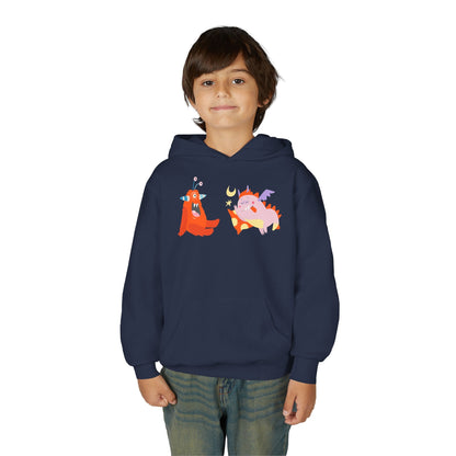 Youth Heavy Blend Hooded Sweatshirt -  Orange monsters Printify