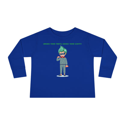 Toddler Long Sleeve Tee - Super kiddo brushing teeth - [[{"value":"Wonderwear Kid"}]]