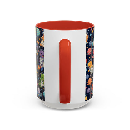 Accent Coffee Mug (11/15 oz) - Cute Dinosaur Astronaut Space