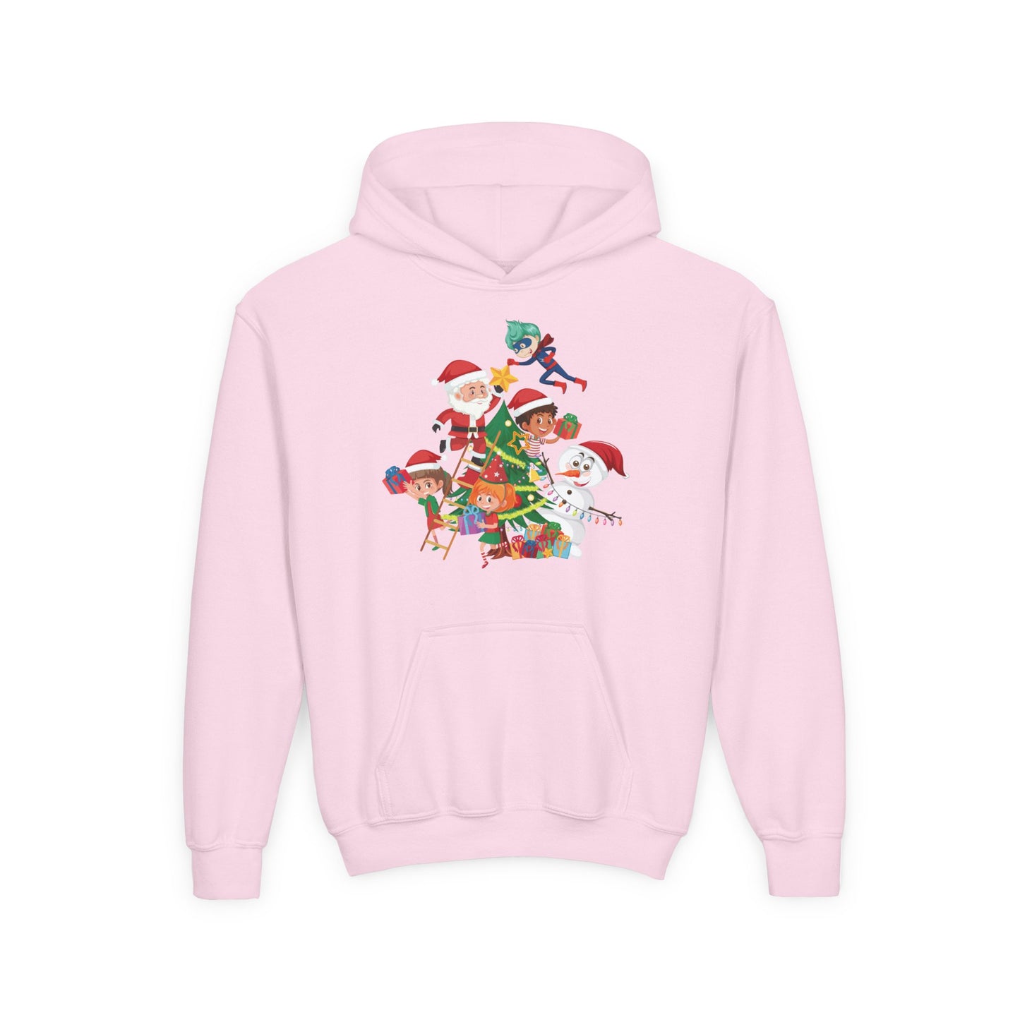 Youth Heavy Blend Hooded Sweatshirt - Super kiddo making christmas tree