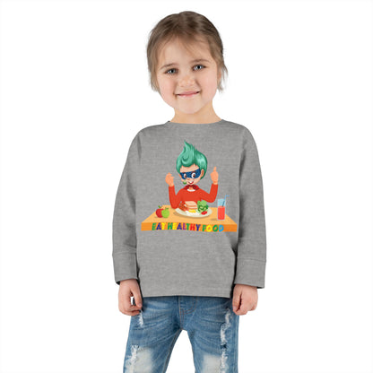 Toddler Long Sleeve Tee - Super kiddo eating healthy breafast - [[{"value":"Wonderwear Kid"}]]