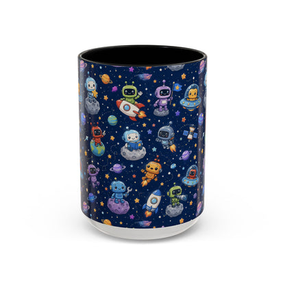 Galactic Robots Accent Coffee Mug — Cute Space Astronaut Pattern (11/15 oz)