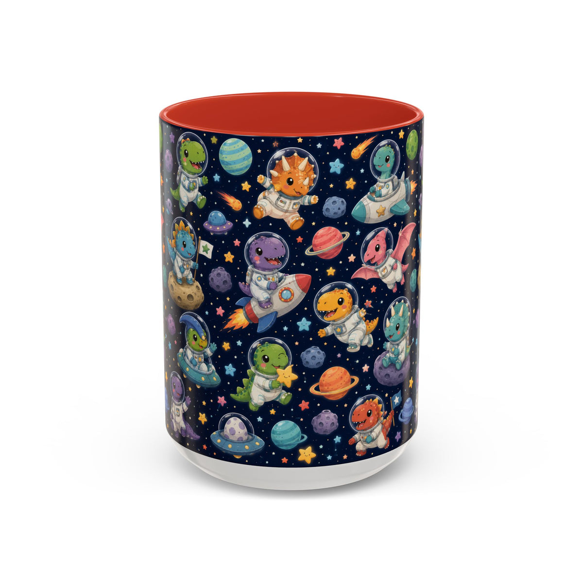 Accent Coffee Mug (11/15 oz) - Cute Dinosaur Astronaut Space