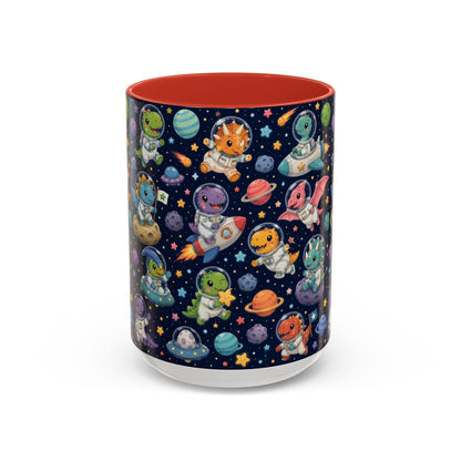 Accent Coffee Mug (11/15 oz) - Cute Dinosaur Astronaut Space