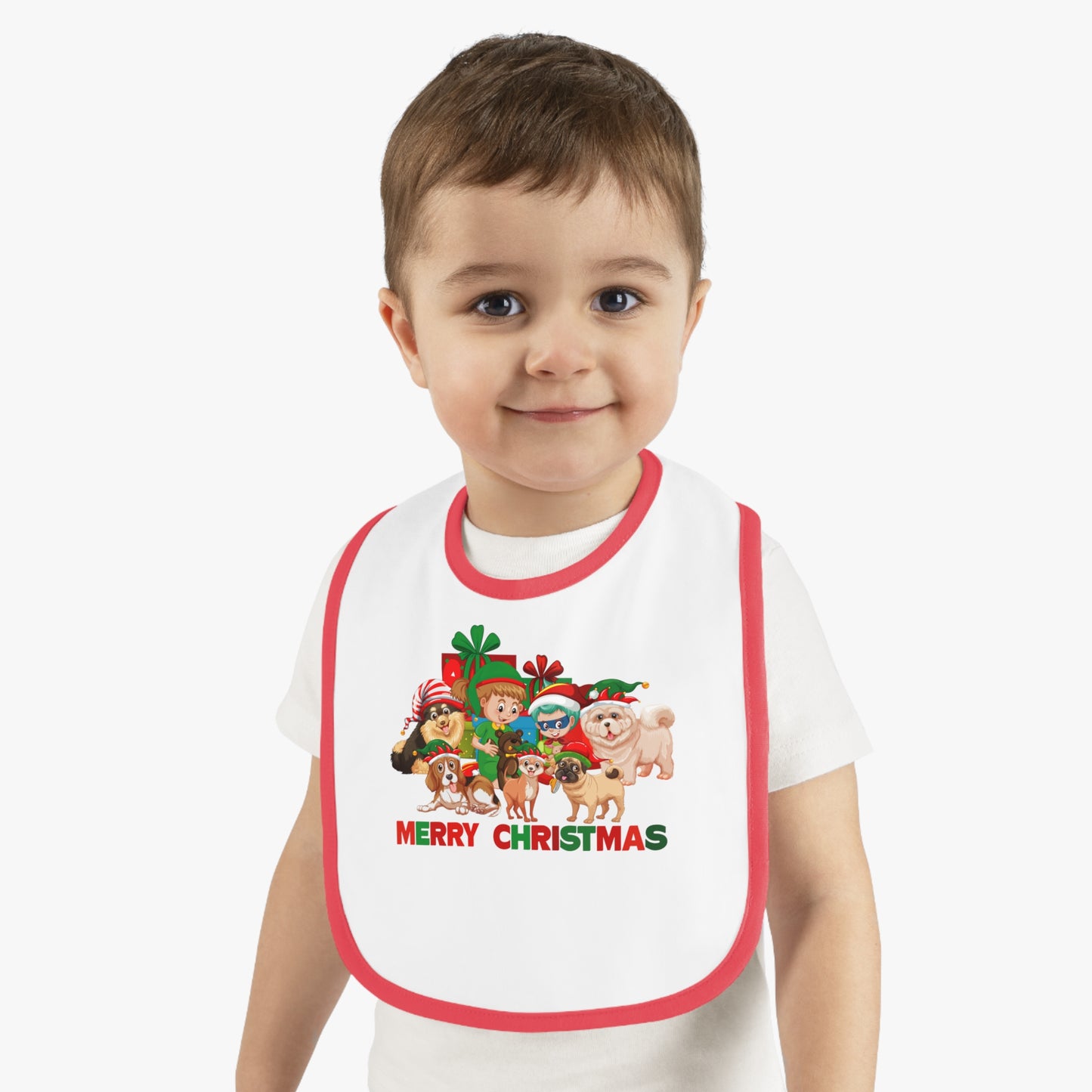 Baby Bib - Christmas with super kiddo pet friends with text