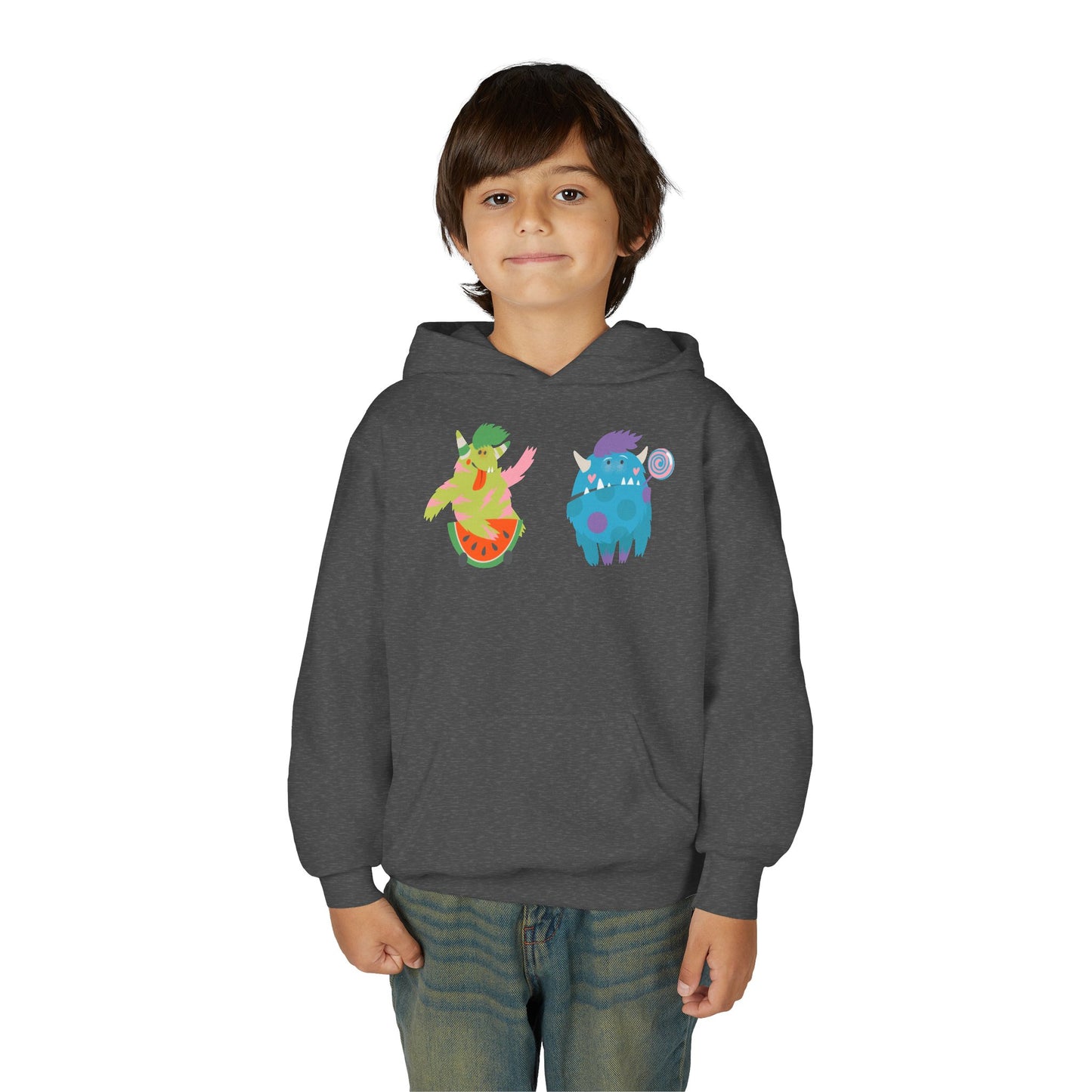 Youth Heavy Blend Hooded Sweatshirt - Funny Toothy monsters