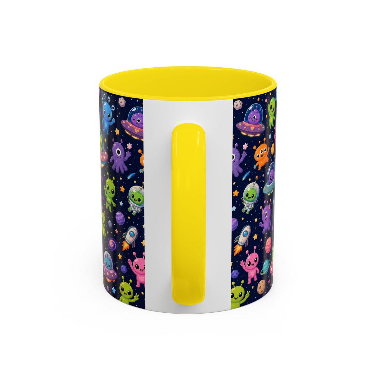 Accent Coffee Mug  (11/15 oz) - Cheerful Cartoon Alien Space