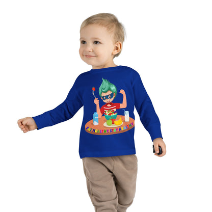Toddler Long Sleeve Tee - super kiddo eating healthy food - [[{"value":"Wonderwear Kid"}]]
