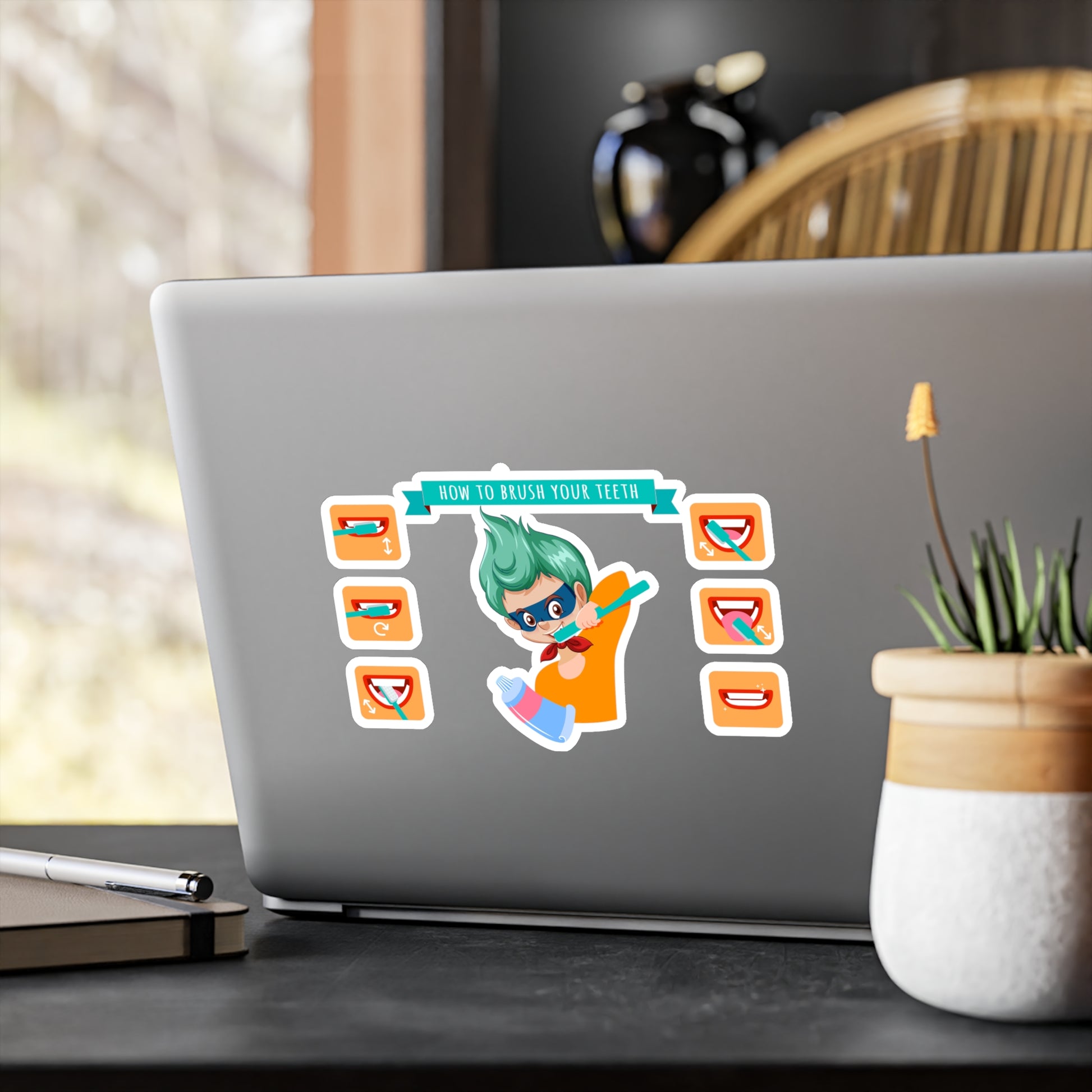 Halloween Kiss-Cut Vinyl Decals – Super kiddo how to brush teeth - [[{"value":"Wonderwear Kid"}]]