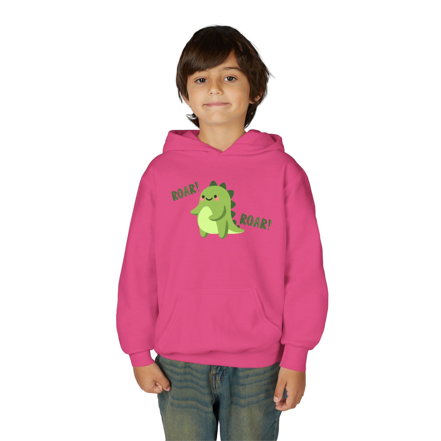 Youth Heavy Blend Hooded Sweatshirt - Cute Dinosaur Roar