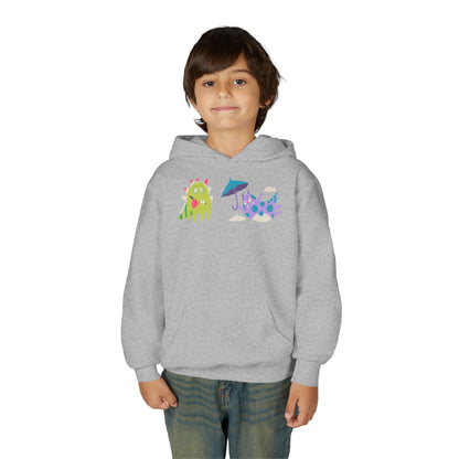 Youth Heavy Blend Hooded Sweatshirt - Monsters playing Printify