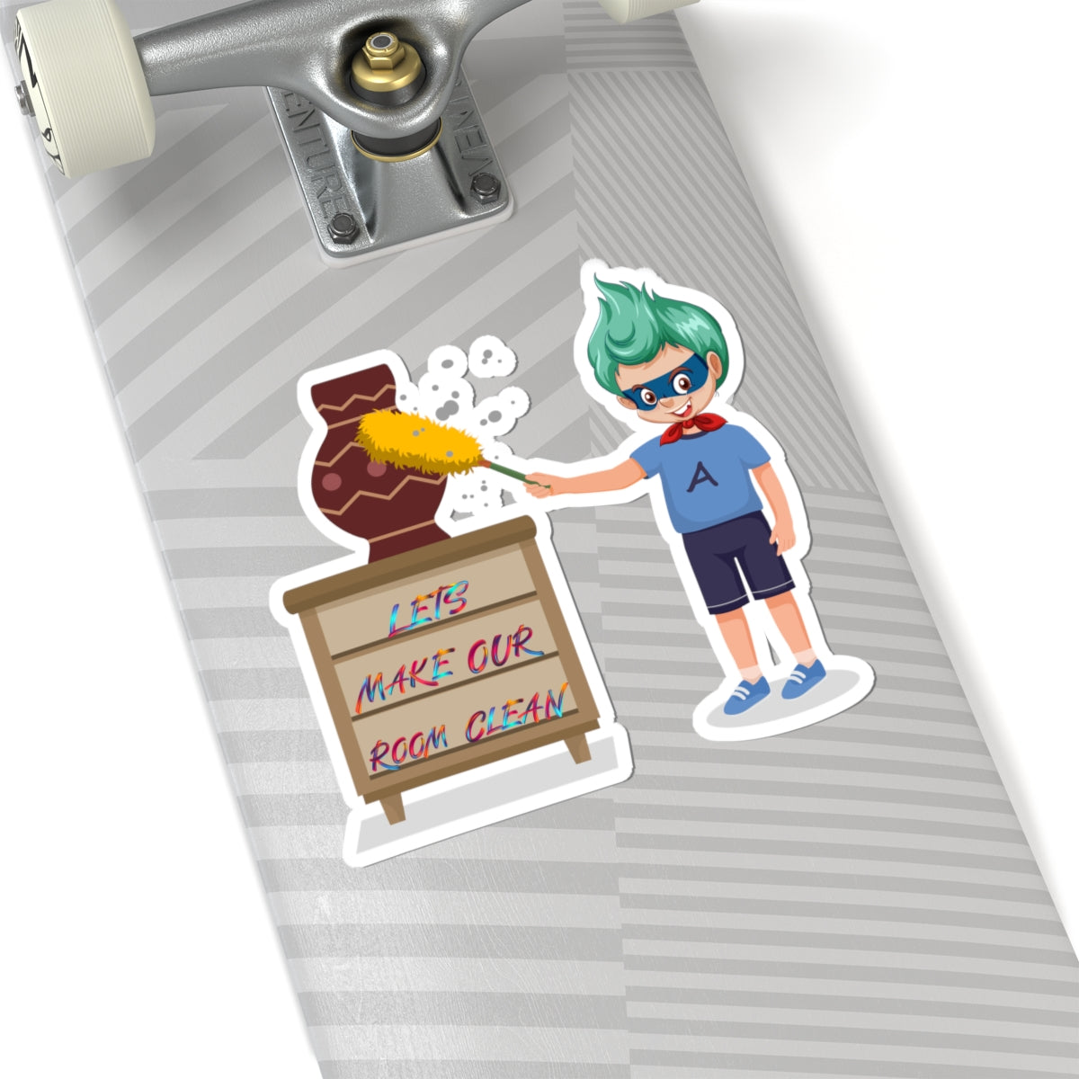 Kiss-Cut Stickers - Super kiddo cleaning a vase - [[{"value":"Wonderwear Kid"}]]