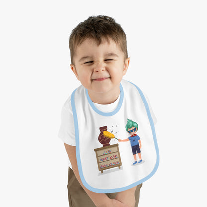 Baby Bib - Super kiddo cleaning a vase - [[{"value":"Wonderwear Kid"}]]