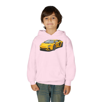 Youth Heavy Blend Hooded Sweatshirt - Yellow super car Printify