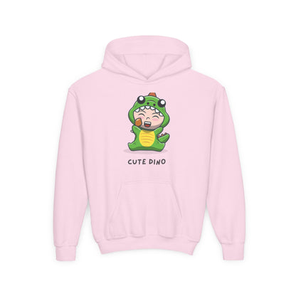 Youth Heavy Blend Hooded Sweatshirt - Green Cute Dino Printify