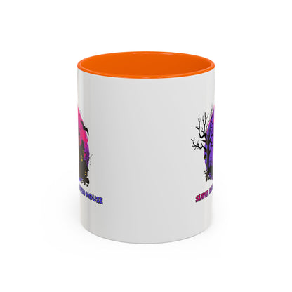 Accent Coffee Mug - Super kiddo flying on hunted house - [[{"value":"Wonderwear Kid"}]]