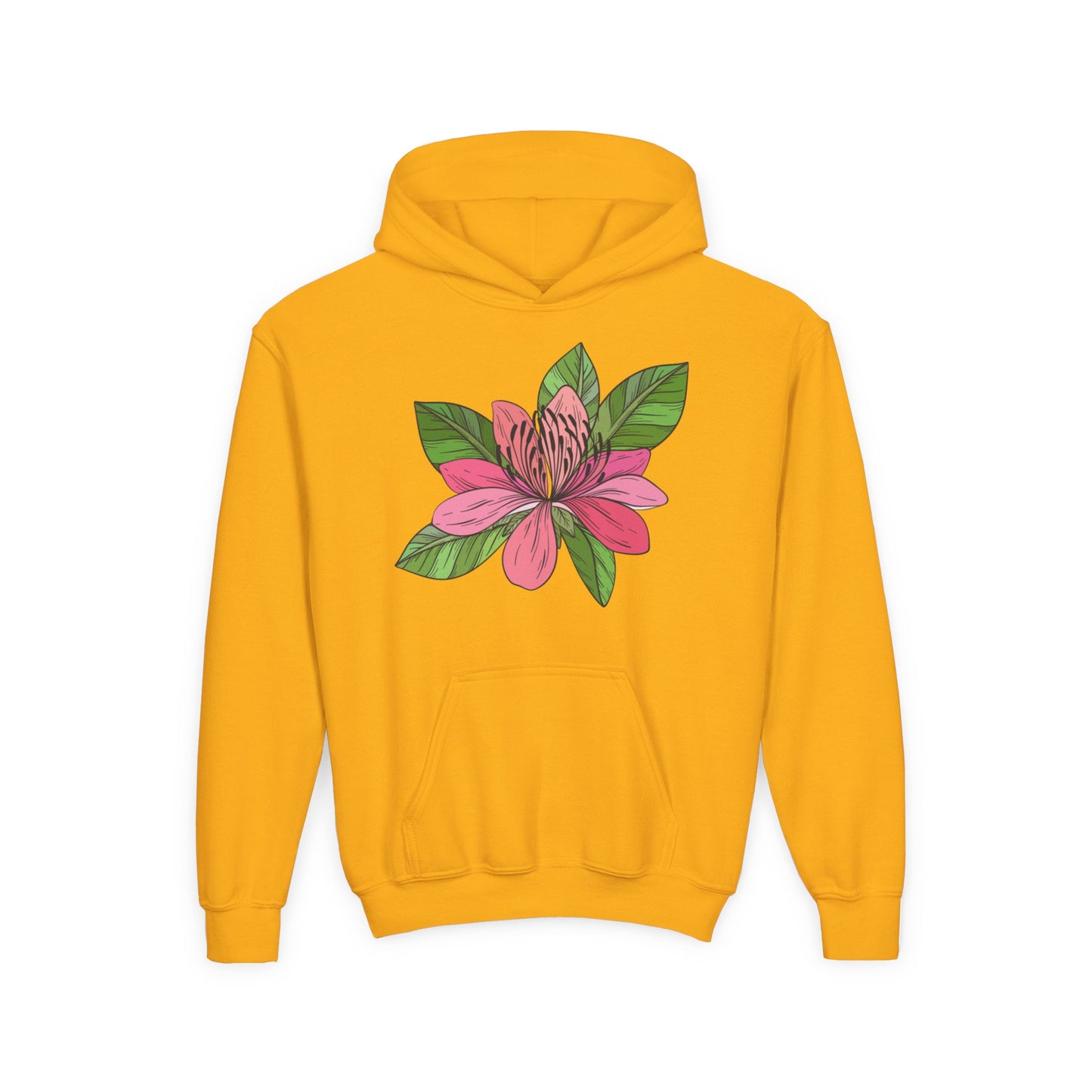 Youth Heavy Blend Hooded Sweatshirt -  Pink flower