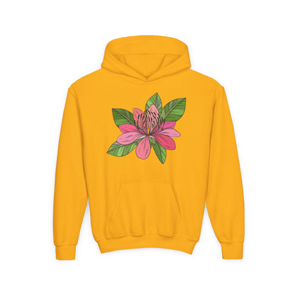 Youth Heavy Blend Hooded Sweatshirt -  Pink flower Printify