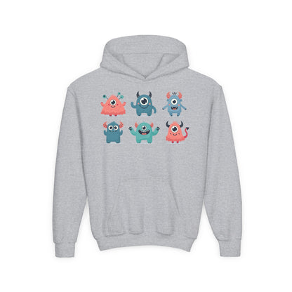 Youth Heavy Blend Hooded Sweatshirt -  Group of cute little monsters Printify