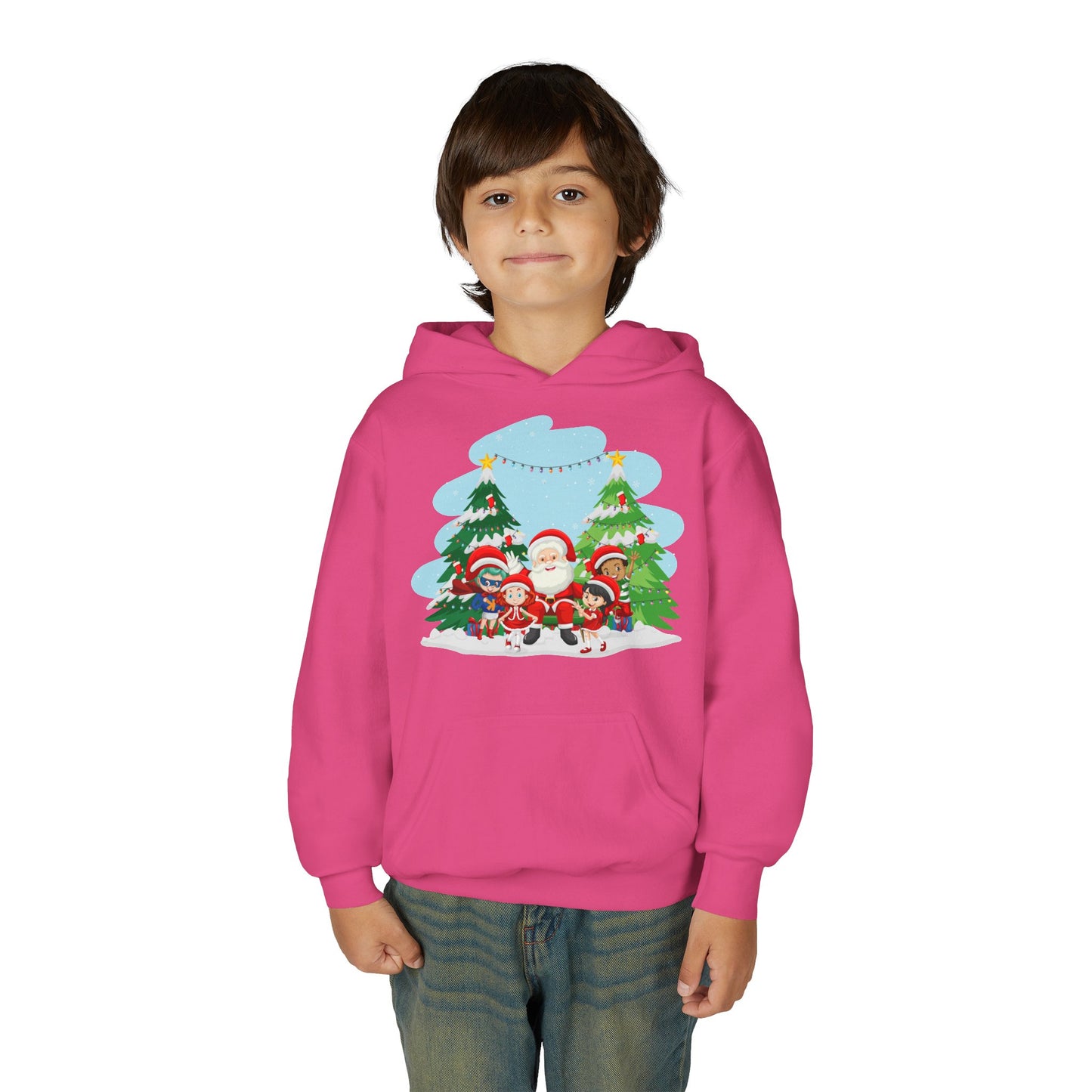 Youth Heavy Blend Hooded Sweatshirt - Super kiddo with santa claus