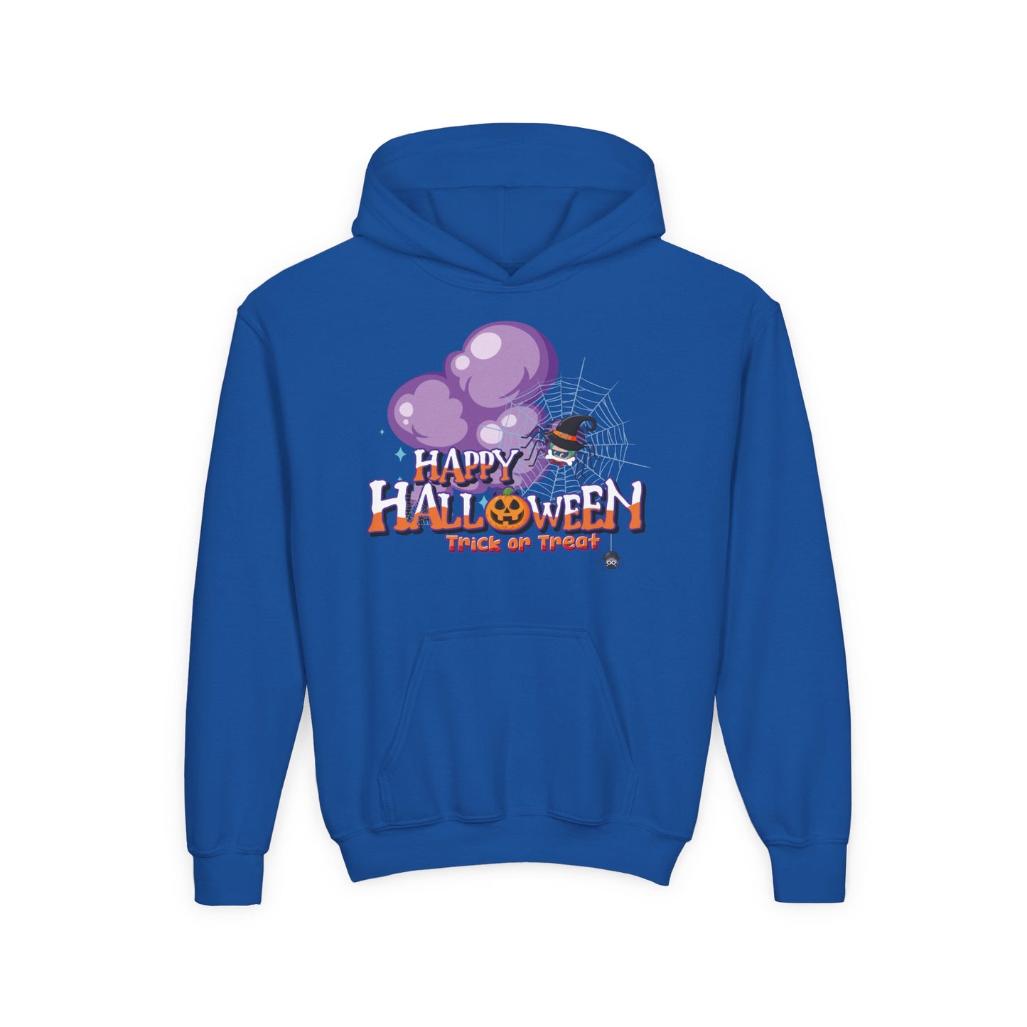 Youth Heavy Blend Hooded Sweatshirt - Happy holloween - spider kiddo