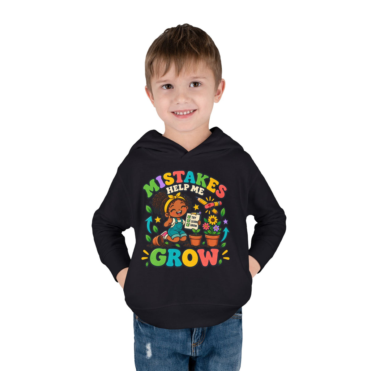 Toddler Hoodie — "Mistakes Help Me Grow" Cute Plant Pot Positive Growth Pullover