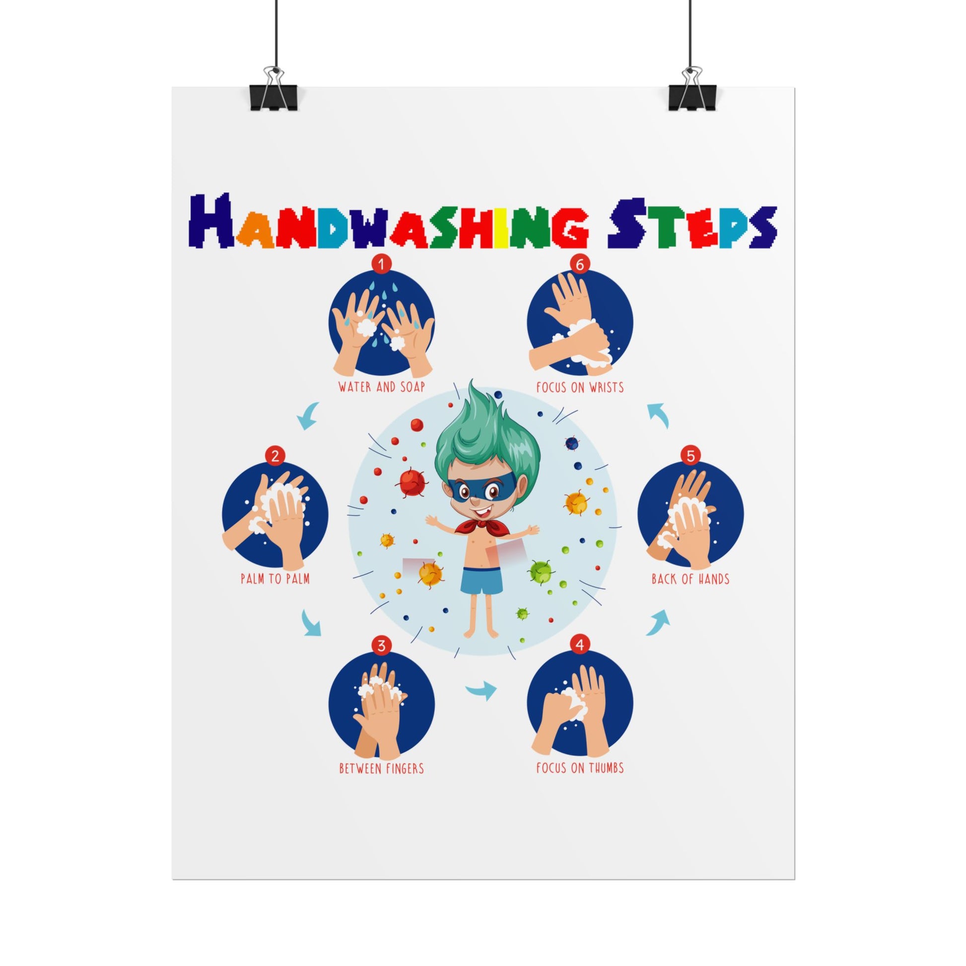 Rolled Posters - Super kiddo how to wash hand properly - [[{"value":"Wonderwear Kid"}]]